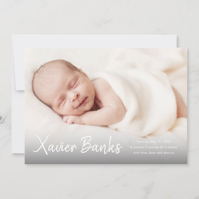 Baby Foto Ankündigung eines modernen Skriptnamens (Vorderseite)
