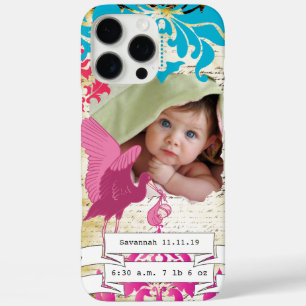 Baby Foto Baby Stats Damask Burnt Edge iPhone 16 Pro Max Hülle