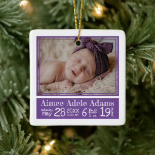 Baby Foto Birth Stats Ornament Lila Streifen