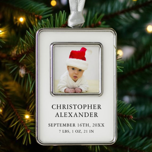 Baby Foto Birth Stats Rahmen-Ornament Silber (Von Creator hochgeladen)
