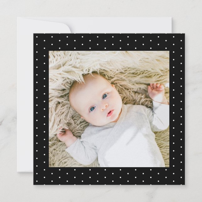 Baby Foto Black und White Tiny Polka Dots Einladung (Vorderseite)