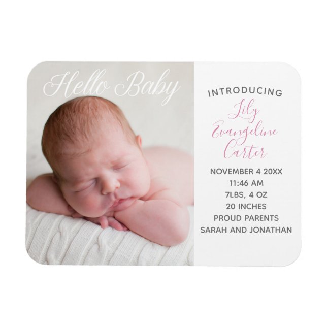Baby Foto Chic Pink Geburtshinweis Magnet (Horizontal)