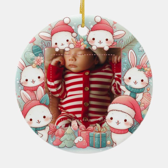 Baby Foto Christmas Bunnies Frame Keramik Ornament (Hinten)