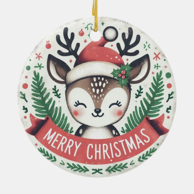 Baby Foto Christmas Mistletoe Niedlich Reindeer Keramik Ornament (Hinten)