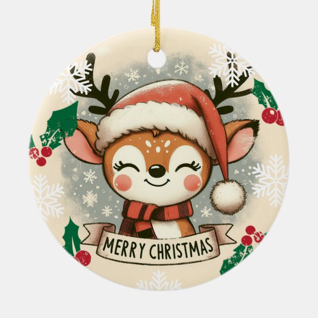 Baby Foto Christmas Mistletoe Niedlicher Fuchs Keramik Ornament (Hinten)