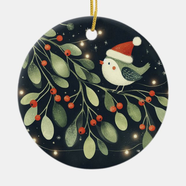 Baby Foto Christmas Mistletoe Robin Wreath Keramik Ornament (Vorne)
