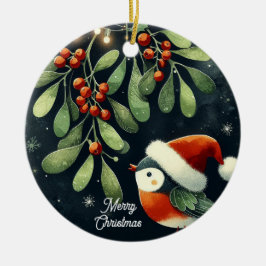 Baby Foto Christmas Mistletoe Robin Wreath Keramik Ornament