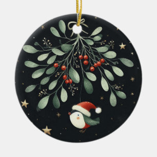Baby Foto Christmas Mistletoe Robin Wreath Keramik Ornament