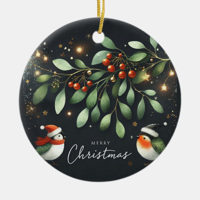 Baby Foto Christmas Mistletoe Robin Wreath Keramik Ornament (Vorne)