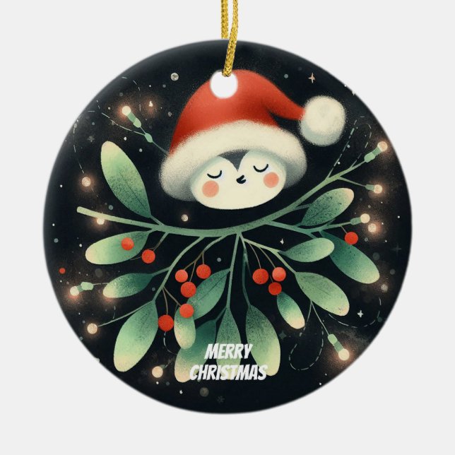 Baby Foto Christmas Mistletoe Robin Wreath Keramik Ornament (Vorne)