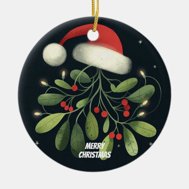 Baby Foto Christmas Mistletoe Robin Wreath Keramik Ornament (Vorne)