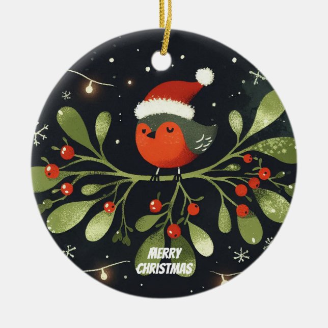 Baby Foto Christmas Mistletoe Robin Wreath Keramik Ornament (Vorne)
