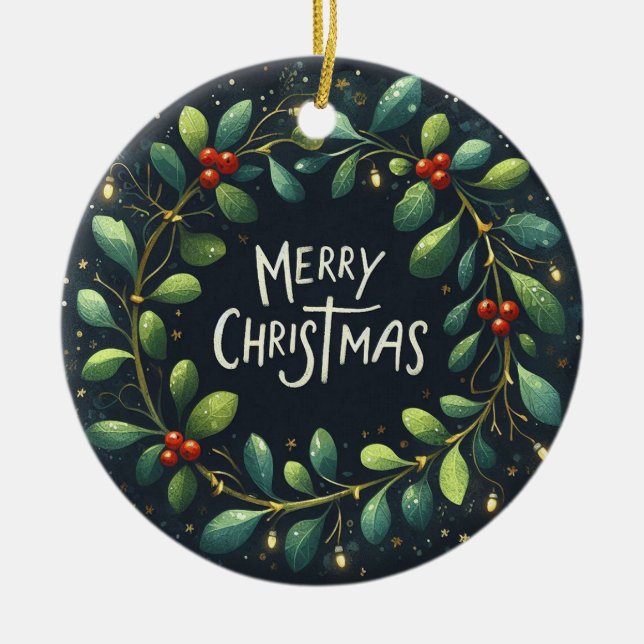 Baby Foto Christmas Mistletoe Wreath Keramik Ornament (Vorne)