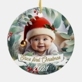 Baby Foto Christmas Mistletoe Wreath Keramik Ornament