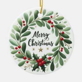 Baby Foto Christmas Mistletoe Wreath Keramik Ornament