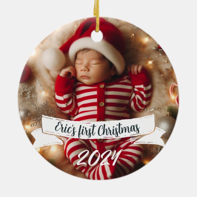 Baby Foto Christmas Niedlich Robins Keramik Ornament (Hinten)