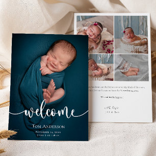 Baby Foto Collage Elegant Name Script Birth Ankündigung