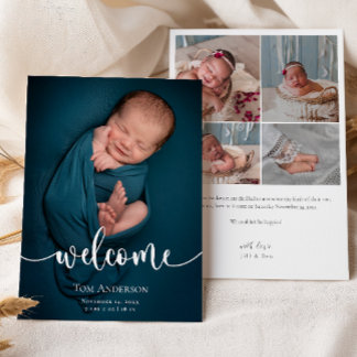 Baby Foto Collage Elegant Name Script Birth Ankündigung