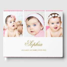 Baby Foto Collage Elegantes Gold White Gästebuch