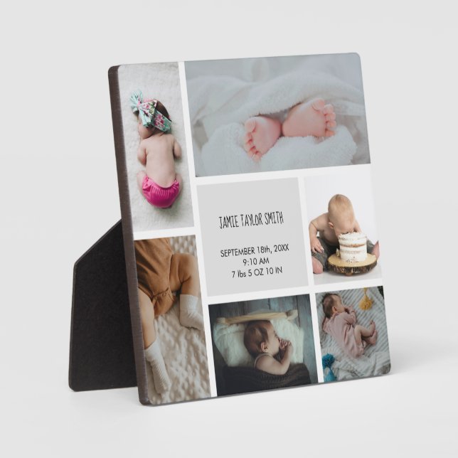 Baby Foto Collage Keepsake Name Birth Date Fotoplatte (Vorderseite)