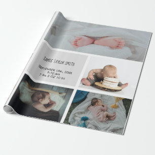 Baby Foto Collage Keepsake Name Birth Date Geschenkpapier