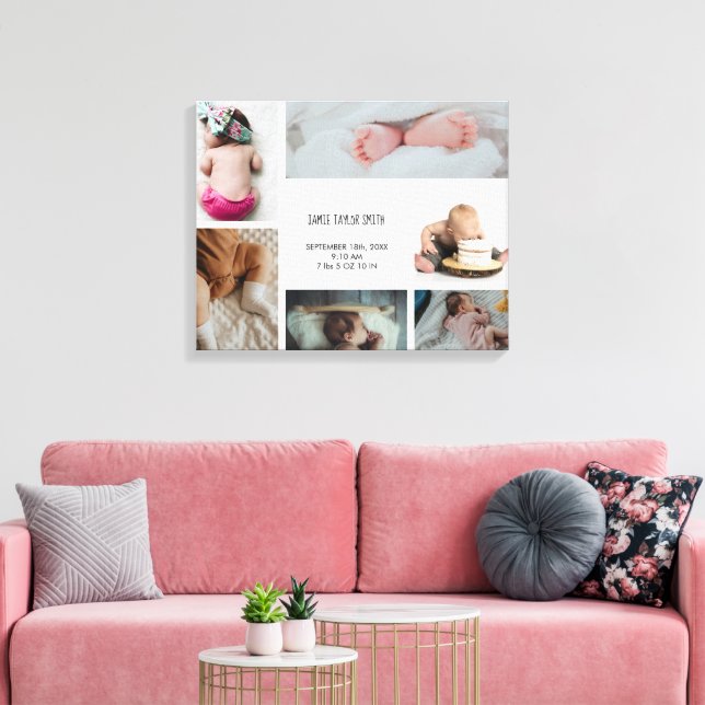 Baby Foto Collage Keepsake Name Birth Date Leinwanddruck (Insitu (Wohnzimmer))