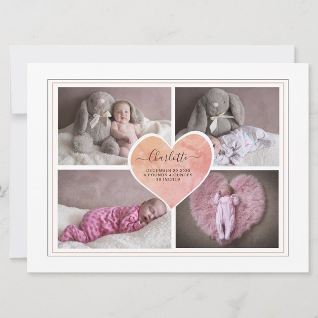 Baby Foto Collage Script Typografy Birth (Vorderseite)