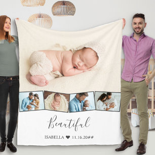Baby-Foto-Collage Zickzack-Bildstreifen Weiß Fleecedecke
