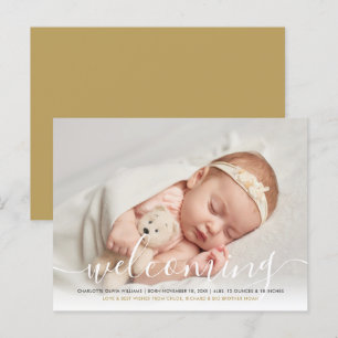 Baby Foto Elegante Script Begrüßung der Goldene Ge Ankündigungspostkarte
