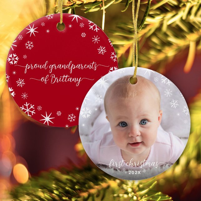 Baby Foto Erste Weihnachtsschneeflocken Großeltern Keramik Ornament (Von Creator hochgeladen)