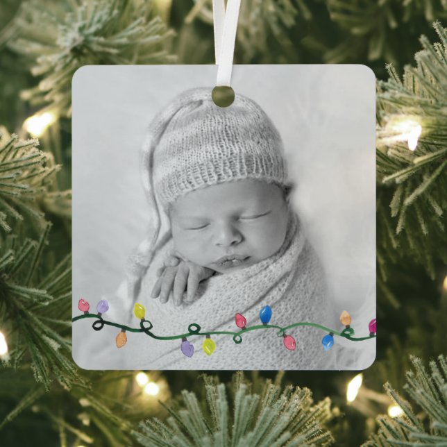 Baby FOTO First Christmas NAME Year Lights Art Ornament Aus Metall (InSitu)