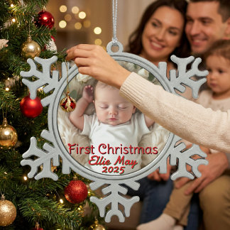 Baby Foto First Christmas Personalize Schneeflocken Zinn-Ornament