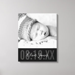 BABY FOTO GEBURT DATUM niedlicher Typ monochrome s Leinwanddruck