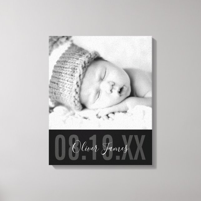 BABY FOTO GEBURT DATUM niedlicher Typ monochrome s Leinwanddruck (Vorderseite)