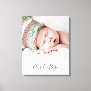BABY-FOTO GEBURTSDATUM Fettschrift hellgrau grau Leinwanddruck
