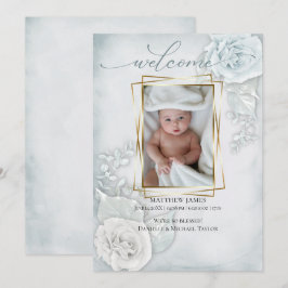 Baby Foto Geburtserklärung Blue Floral Einladung