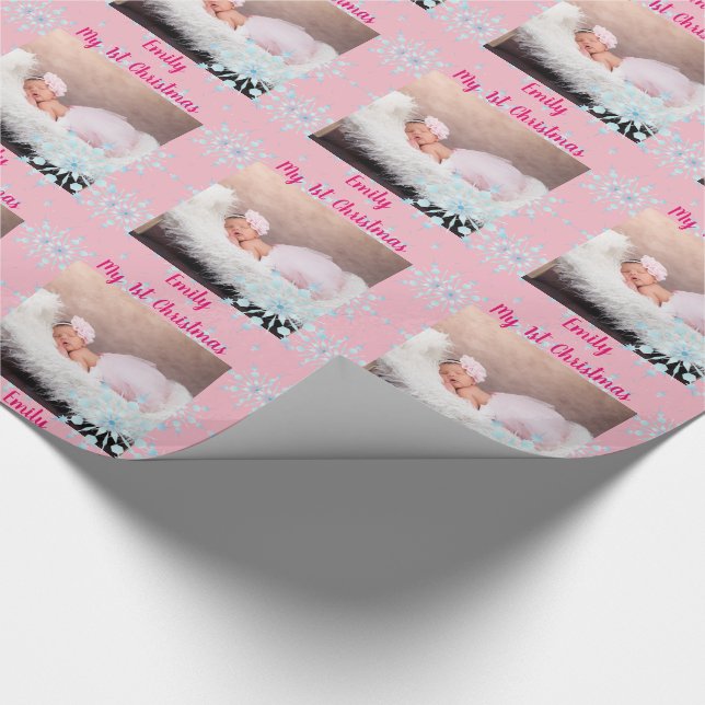 Baby FOTO GiftWrap - 1. Christmas Pink Girl Geschenkpapier (Ecke)
