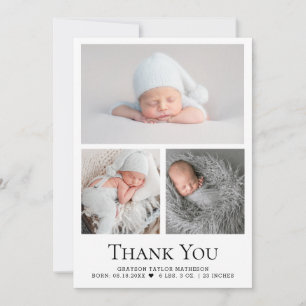 Baby Foto Grid Birth Stats Schwarz-weiß Dankeskarte