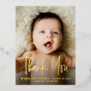 Baby-Foto-Handlettering-Dankeschön Moderne Geburts Folien Feiertagspostkarte