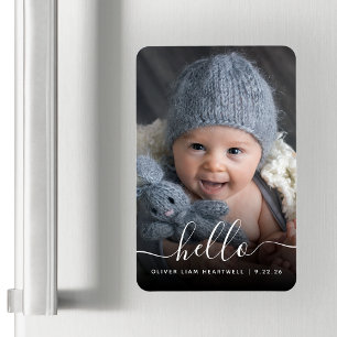 Baby Foto Hello White Script Ankündigung Magnet