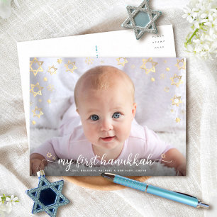 Baby-Foto Mein Erstes Chanukka-Skript Davidstern Feiertagspostkarte