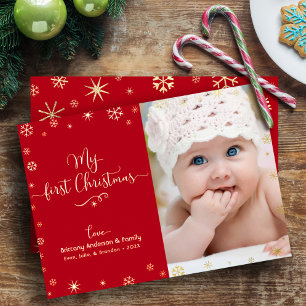 Baby-Foto Mein erstes Weihnachten Schneeflocken Ec Folien Feiertagskarte