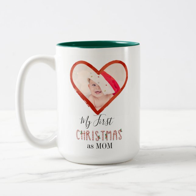 Baby Foto meine ersten Weihnachten als Mama Liebe  Zweifarbige Tasse (Links)