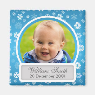 Baby Foto mit Name und Datum Winterschneeflocke Bl Magnet