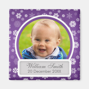 Baby-Foto mit Name und Datum Winterschneeflocke Magnet