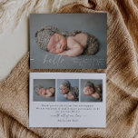 Baby Foto Moderne Geburtsankündigungskarte Ankündigung<br><div class="desc">Moderne Geburtsankündigung mit einem einfachen "Willkommensgruß" auf der Vorderseite und der Möglichkeit für Sie,  Ihre eigenen drei Fotos auf der Rückseite hochzuladen.</div>