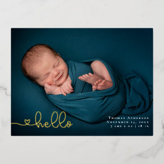 Baby-Foto Moderne Herz Kalligrafie Geburt Folien Feiertagspostkarte