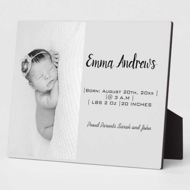 Baby Foto Name Birth Personalisiert  Fotoplatte (Seite)