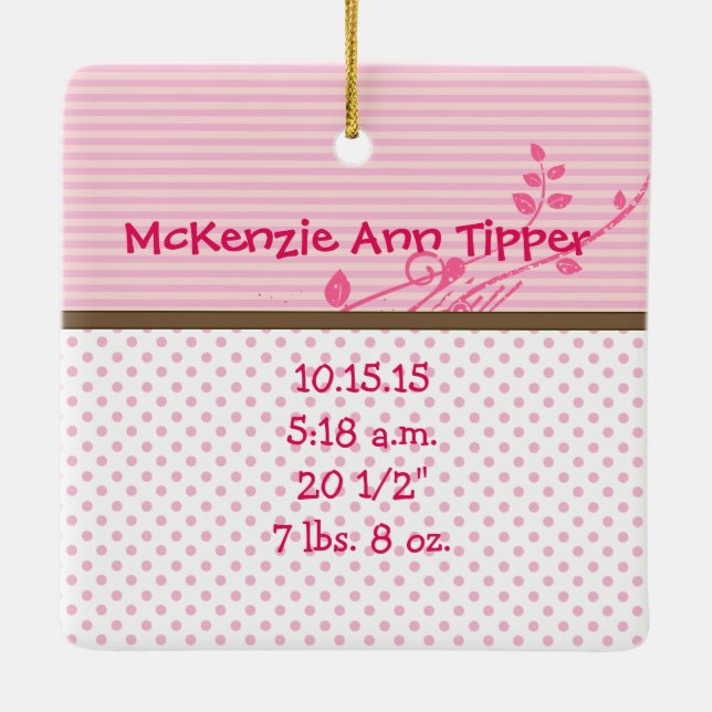 Baby Foto Ornament mit Births Stats Pink Dots (Rückseite)