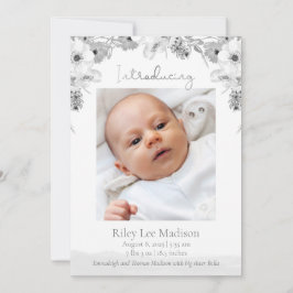 Baby Foto Peach Modern Grau Floral Ankündigung